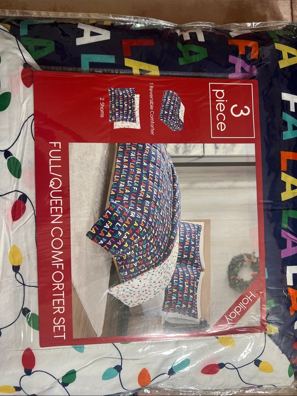 Full/Queen Reversible Comforter Set - Multicolor Holiday Lights Design